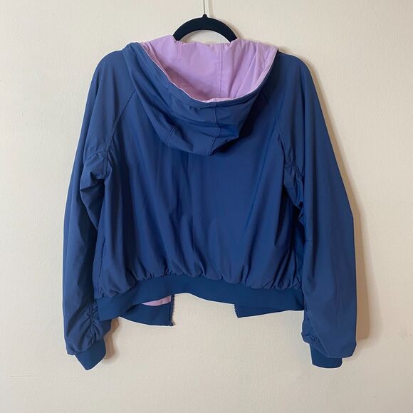 Lite Weight Blue & Lilac Reversible Zip Hoodie Windbreaker Jacket Ruche Sleeves - Picture 3 of 9
